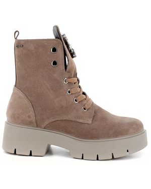 Igi&co Schoenen ,Bruin ,Suède Suède Enkellaarzen Met Juweelapplicatie