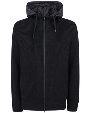 Herno Truien & Vesten ,Blauw ,Wol Rib-Gebreide Cardigan Met Afneembaar Bavolet En Capuchon - Zwart