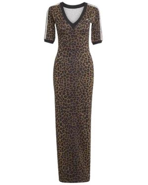 adidas Fitness ,Veelkleurig ,Katoen Leopard V-Neck Maxi Dress - Bruin