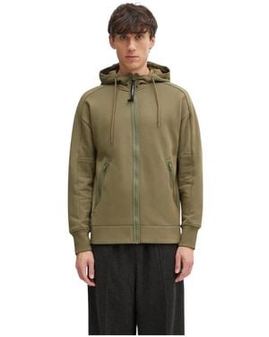 C.P. Company Hoodies & Sweatvesten ,Groen ,Katoen Soepele Hoodie Met Rits