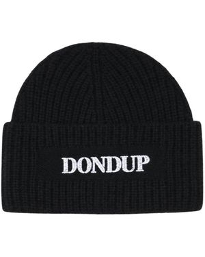 Dondup Accessoires ,Zwart ,Wol Logo-Patch Ribgebreide Muts
