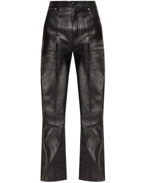 Balmain Broeken ,Zwart ,Leren Broek Met Hoge Taille