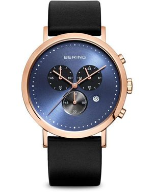 Bering Uhr roségold glänzend mit lederarmband 10540-567 - Blau