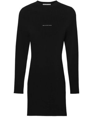 Alexander Wang Kleedjes ,Zwart ,Textured Logo Crewneck Jurk