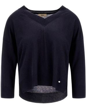 Herno Truien & Vesten ,Blauw ,Katoen V-Neck Truien