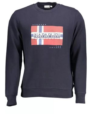 Napapijri Blauer baumwollpullover, langarm, rundhals, druck, logo