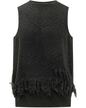 Y-3 Gebreid Vest Met Franjes En 3 Strepen - Zwart