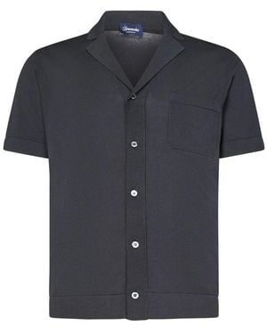 Drumohr Schwarzes Baumwollhemd Mit Kurzen Ärmeln - Blau
