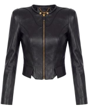 Elisabetta Franchi Jassen ,Zwart ,Leer Leren Jas - Blauw