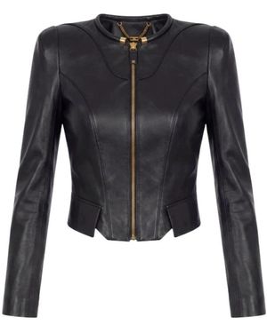 Elisabetta Franchi Jassen ,Zwart ,Leer Leren Jas - Blauw