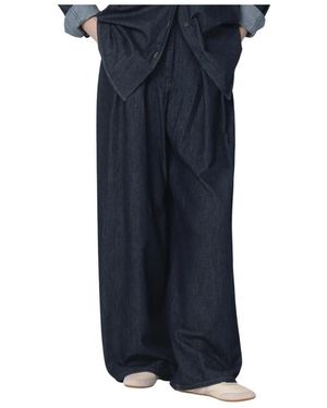 Dries Van Noten Jeans ,Blauw ,Katoen Geplooide Wide-Leg Jeans