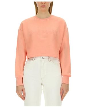 Balmain Cotton Embroidered-Logo Sweatshirt - Pink