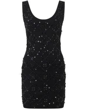 Philipp Plein Kleedjes ,Zwart ,Mini Tank Jurk Rhomb Bloemen Strass