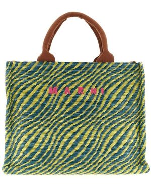Marni Tassen ,Veelkleurig ,Geweven Tote Bag Met Logo - Groen