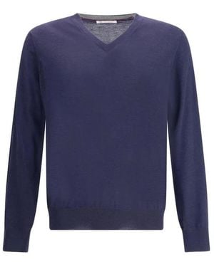 Brunello Cucinelli Elegante V-Hals Wollen Trui - Blauw