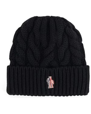 Moncler Zwarte Kabel Gebreide Logo Patch Hoed