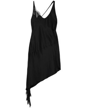 Courreges Asymmetrical Lace-Trimmed Satin Mini Dress - Black
