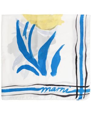 Marni Accessoires ,Wit ,Floral Print Silk Foulard - Blauw