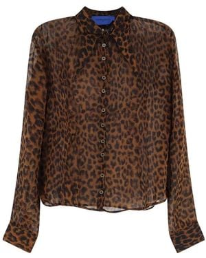 Mes Demoiselles Sheer Printed Button-Up Shirt - Brown