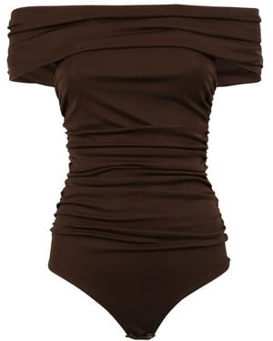 Des Phemmes Tops ,Bruin ,Strapless Bodysuit Met Ruches