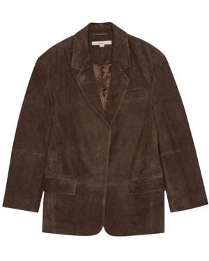 REMAIN Birger Christensen Suede Oversized Blazer Met Klassieke Revers - Bruin