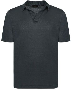 Dell'Oglio Blaues Leinen T-Shirt Stilvolles Design - Schwarz