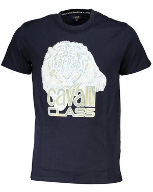 Roberto Cavalli Tops ,Blauw ,Print Logo Korte Mouw Tee
