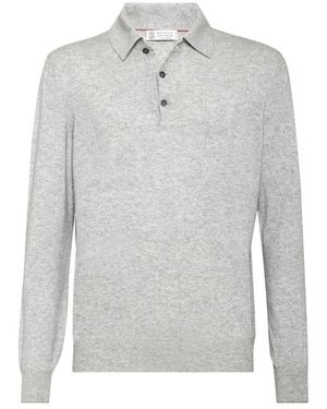 Brunello Cucinelli Tops ,Grijs ,Kasjmier Kasjmier Gebreide Polo