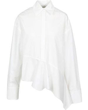 Sportmax Oversized Baumwoll-Popeline-Hemd Mit Asymmetrischer Raffung - Weiß