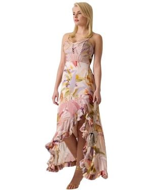 Guess Kleedjes ,Veelkleurig ,Polyester Sl Amina Jurk - Bruin