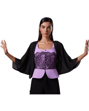 Moskada Zwarte Chiffon Jas Met Wijde Mouwen