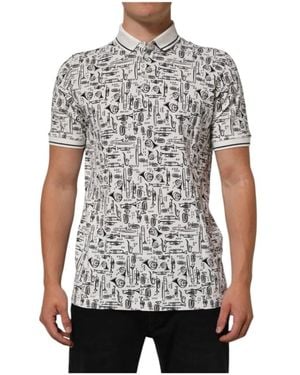 Dolce & Gabbana Polo T-Shirt Mit Musikalischem Print Und Kragen - Weiß