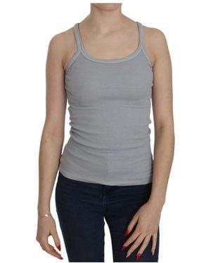 Pink Memories Elegante blusa sin mangas de algodón gris claro