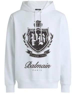 Balmain Hoodies & Sweatvesten ,Wit ,Katoen Bedrukte College Hoodie