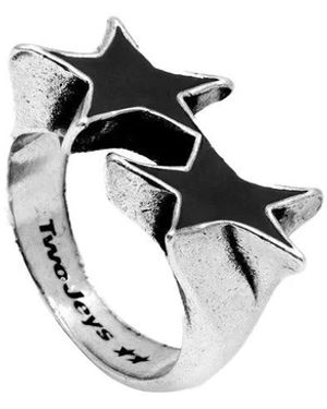 Twojeys Accessoires ,Grijs ,Leer Icon Enameled Single Ring - Zwart