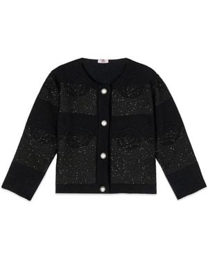 Oltre Kurze Jacke Aus Strukturstrick - Schwarz