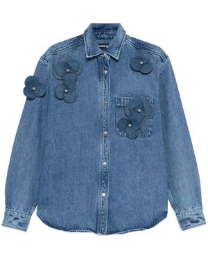 David Koma 3D Blumenbesticktes Jeanshemd - Blau