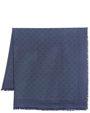 Tory Burch Sciarpa blu in seta e lana con monogramma