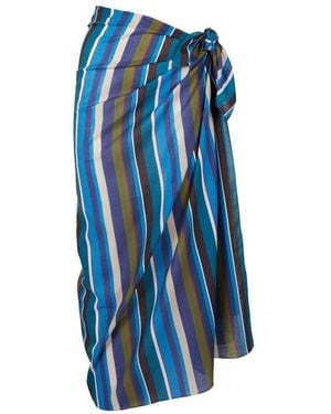 Gallo Damen Blauer Baumwollpareo Mit Mehrfarbigen Streifen