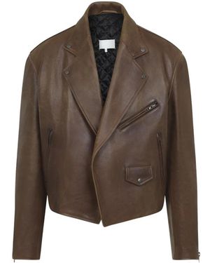 Maison Margiela Jassen ,Bruin ,Leer Biker Leather Jacket