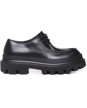 Dolce & Gabbana Schwarze Leder Schnürschuhe - Blau