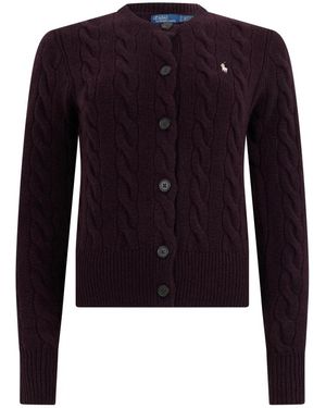 Polo Ralph Lauren Truien & Vesten ,Paars ,Wol Kabelgebreide Wol En Kasjmier Vest - Blauw