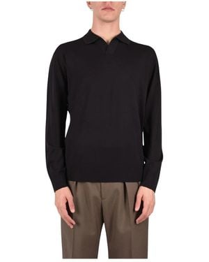 Paolo Pecora Tops ,Bruin ,Wol Wollen Poloshirt - Zwart