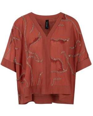 Marc Cain Overhemden ,Rood ,Polyester Verfraaide Viscose Blouse