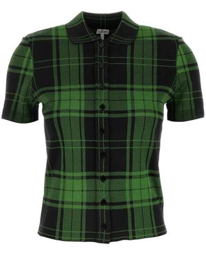 Loewe Overhemden ,Groen ,Geborduurde Stretch Zijdemix Blouse