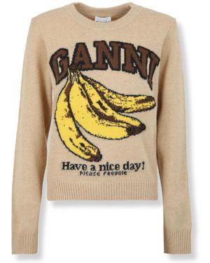 Ganni Truien & Vesten ,Bruin ,Wol Graphic Wool Jumper - Metallic