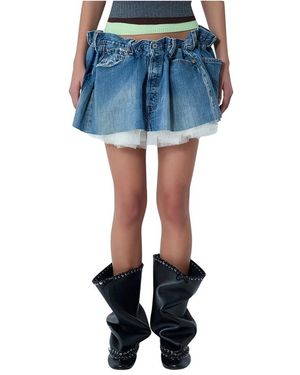 August Barron Scrunched Mini-Jeansrock - Blau