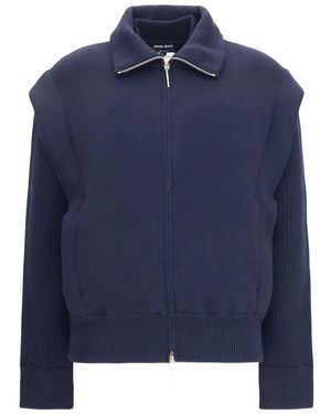 Giorgio Armani Jassen ,Blauw ,Wol Gewatteerd Scheerwol Bomberjack Met Geribde Mouwen