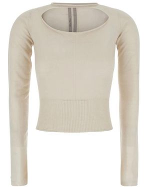 Rick Owens Truien & Vesten ,Kasjmier Cropped Trui Met Uitsparing Aan De Voorkant - Wit