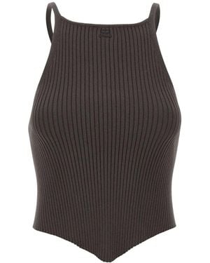 Courreges Tops ,Grijs ,Polyester Pointy Rib Knit Tank Top - Bruin